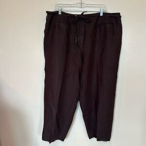 Talbots 100% Irish Linen fully lined wide leg cropped pants Brown Womens 22W